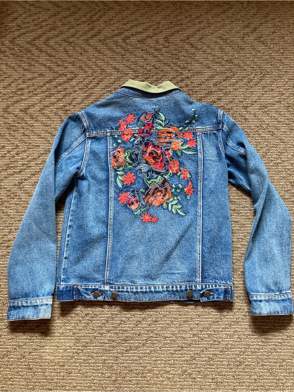 Sundance Embroidered Denim Green Corduroy Jean Floral Jacket XS